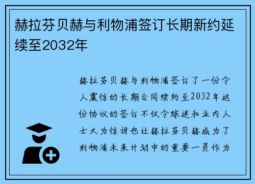赫拉芬贝赫与利物浦签订长期新约延续至2032年